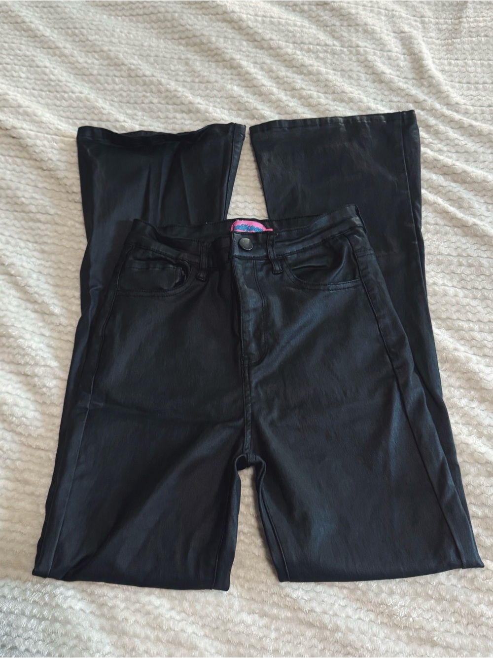 Edikted Black Faux-Leather Flare Pants